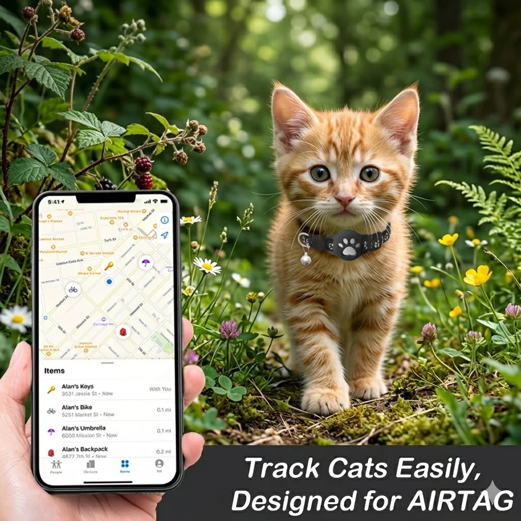 Collier GPS intelligent iOS et collier réfléchissant premium pour chat – Ensemble sécurisé et réglable anti-perte avec