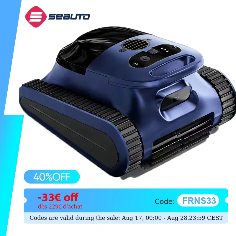 (Édition 2026) Seauto Crab Pro Nettoyeur de piscine robotisé sans fil, 45 000 Pa de puissance, escalade des parois,