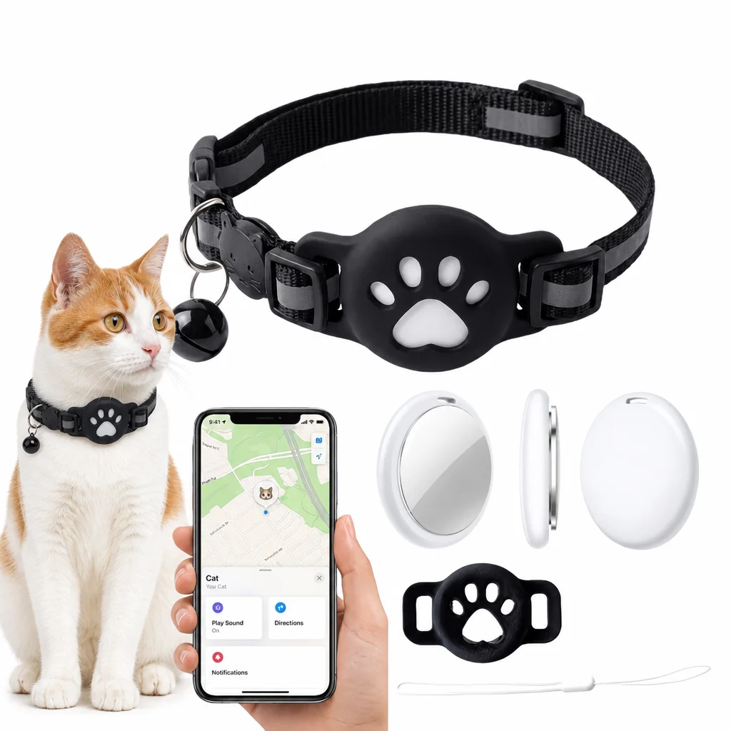 Collier GPS intelligent iOS et collier réfléchissant premium pour chat – Ensemble sécurisé et réglable anti-perte avec