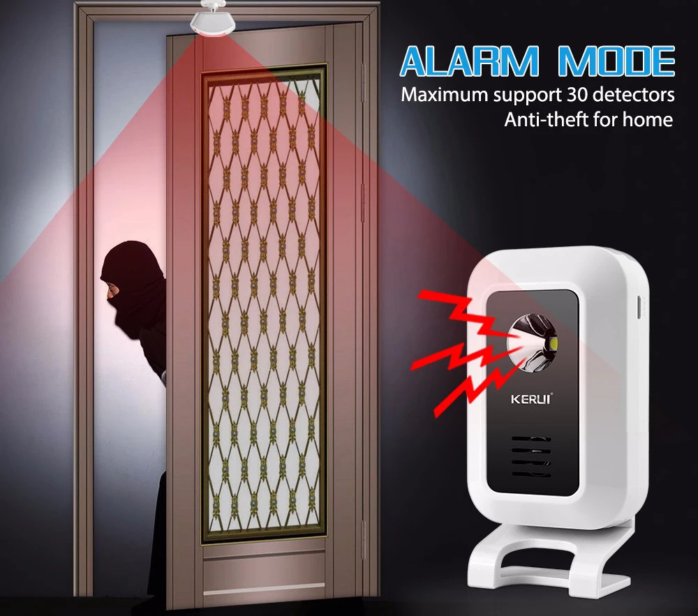 KERUI M7-Capteur de mouvement de bienvenue sans fil, alarme de sécurité, sonnette de porte, veilleuse LED, maison