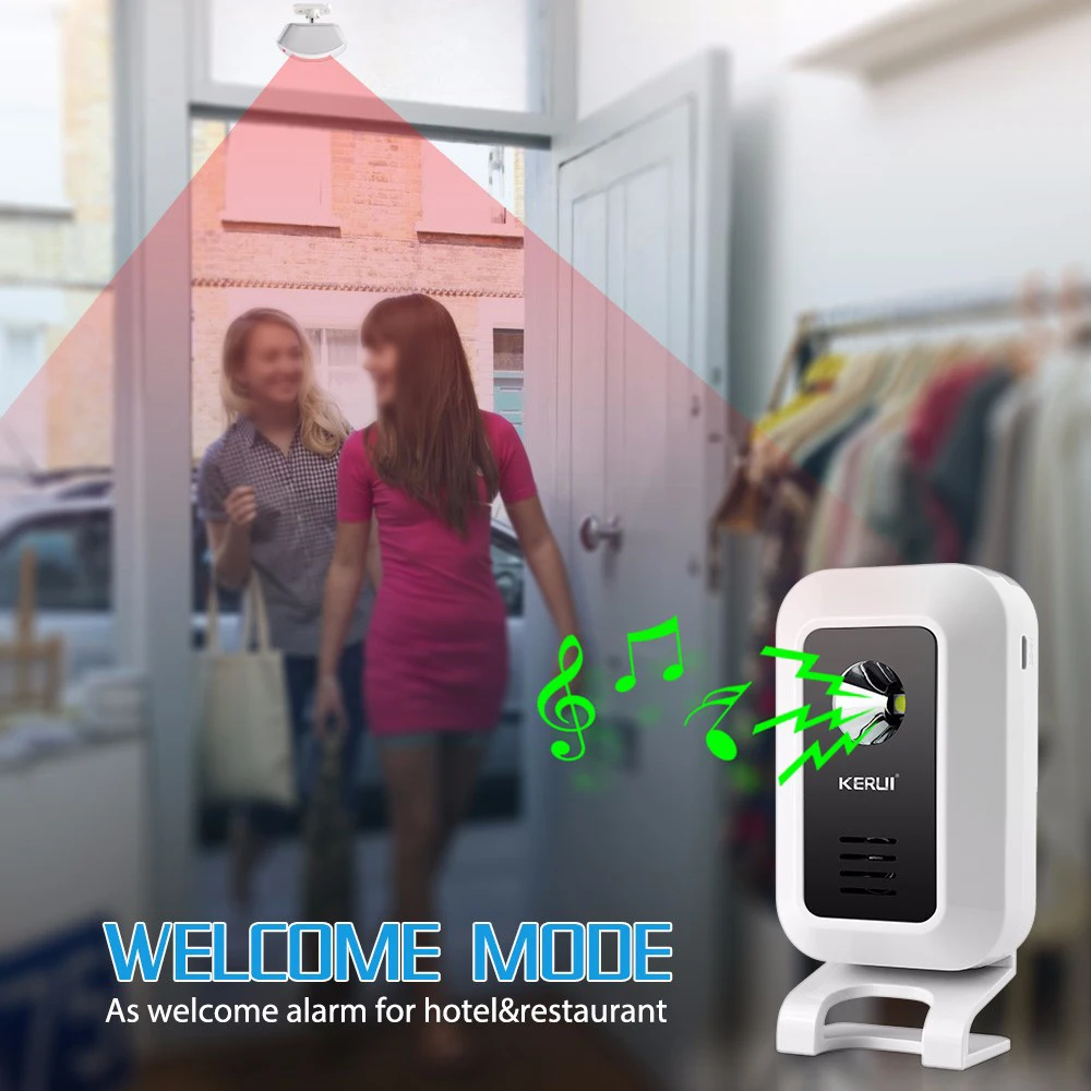 KERUI M7-Capteur de mouvement de bienvenue sans fil, alarme de sécurité, sonnette de porte, veilleuse LED, maison