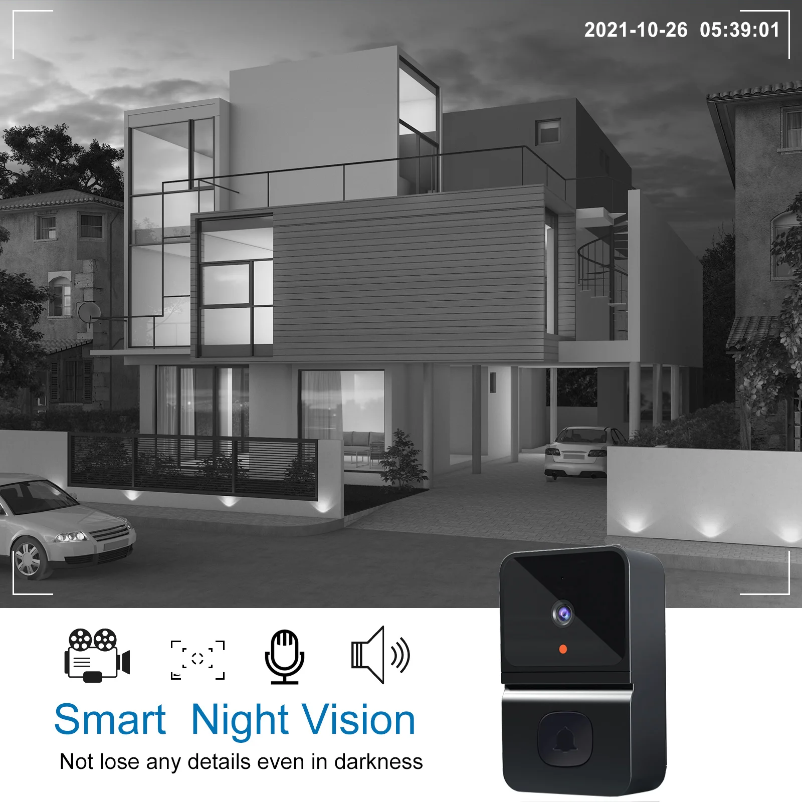 Sonnette vidéo WiFi pour maison intelligente, Protection de sécurité sans fil, caméra, sonnette de porte, interphone,