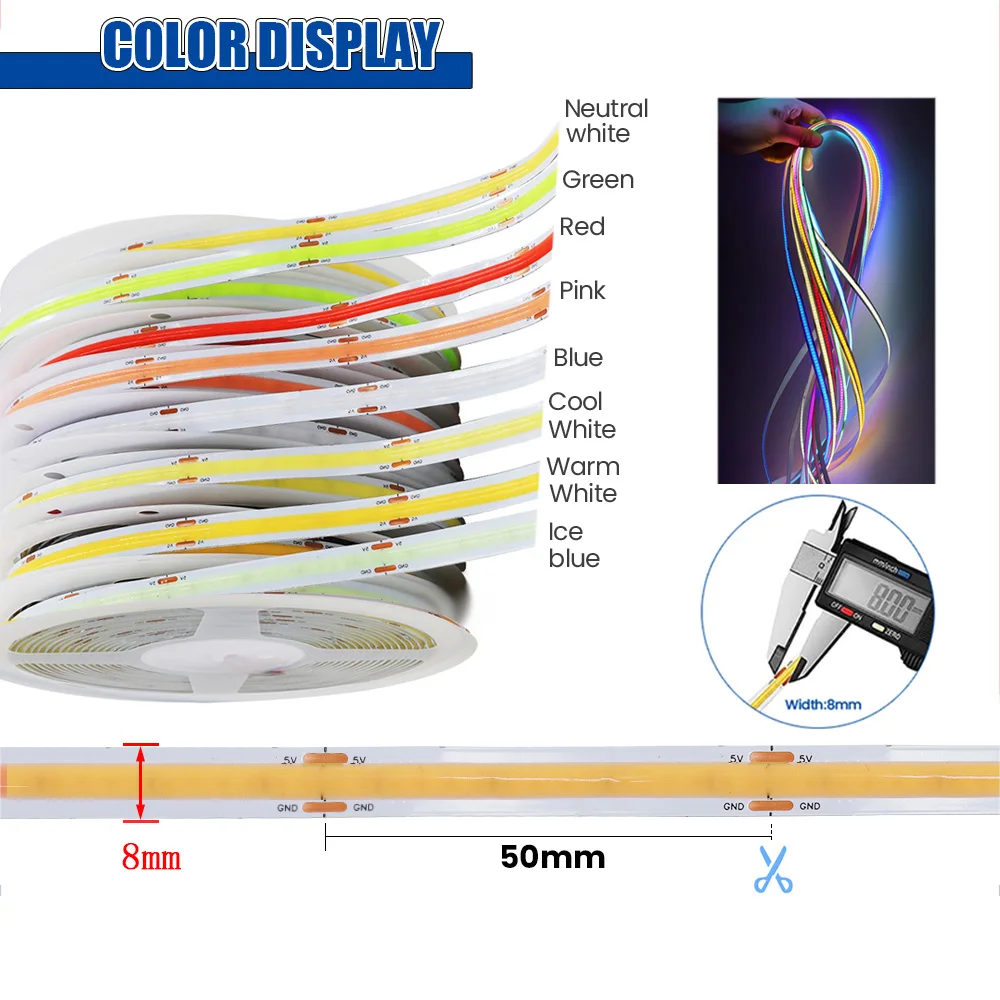 Bande lumineuse Led COB USB DC 5V, blanc/rouge/vert/rose/bleu glacé/jaune, 320 Led, ruban Flexible, lampe de nuit,
