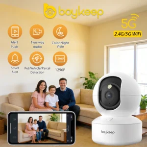 Caméra de sécurité intelligente BoyKeep 2K WiFi double bande 5G/2.4GHz, caméra de surveillance intérieure, 360° ° PTZ,