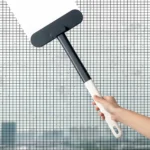 1 brosse multifonctionnelle à long manche pour fenêtres, brosse de nettoyage à double usage, humide et sèche, brosse