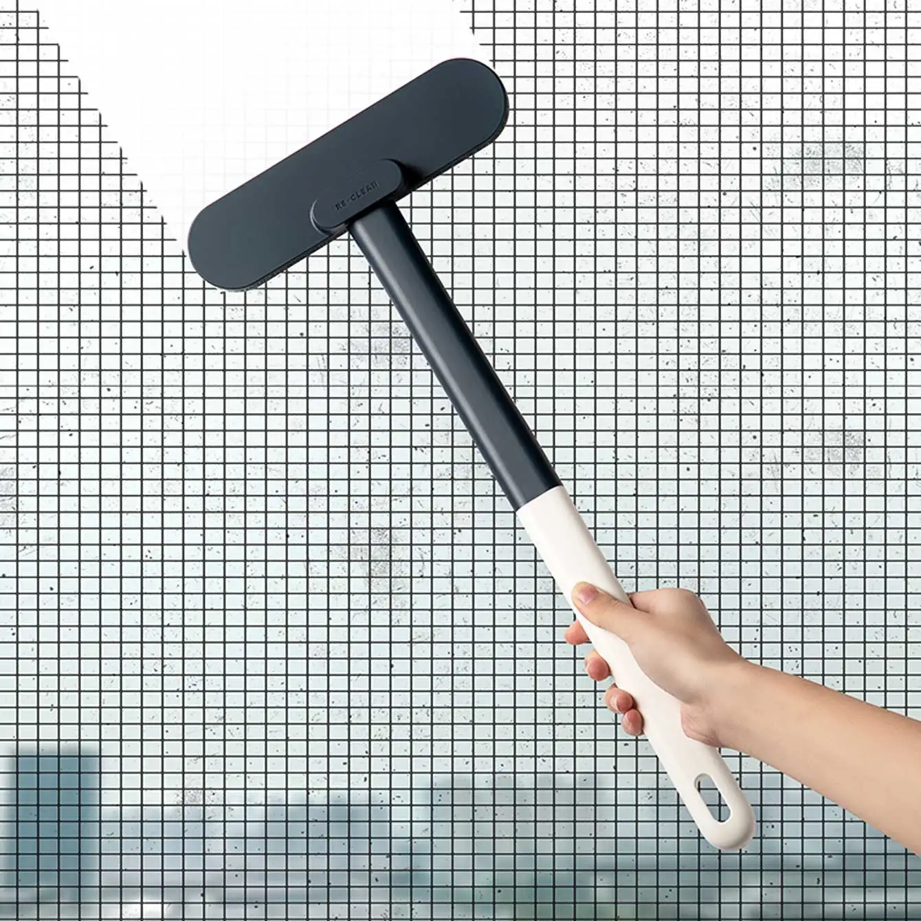 1 brosse multifonctionnelle à long manche pour fenêtres, brosse de nettoyage à double usage, humide et sèche, brosse