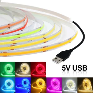 Bande lumineuse Led COB USB DC 5V, blanc/rouge/vert/rose/bleu glacé/jaune, 320 Led, ruban Flexible, lampe de nuit,