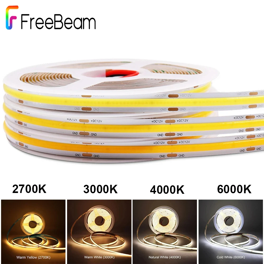 Bande Lumineuse LED COB Flexible, Dimmable, Décoration de Salle, Ruban, 5m, 10m, 12V, 24V, 2700K, 3000K, 4000K, 6000K,