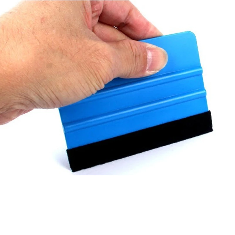 Raclette professionnelle robuste en feutre suédé et vinyle bleue pour l'application de film teinté sur vitres de