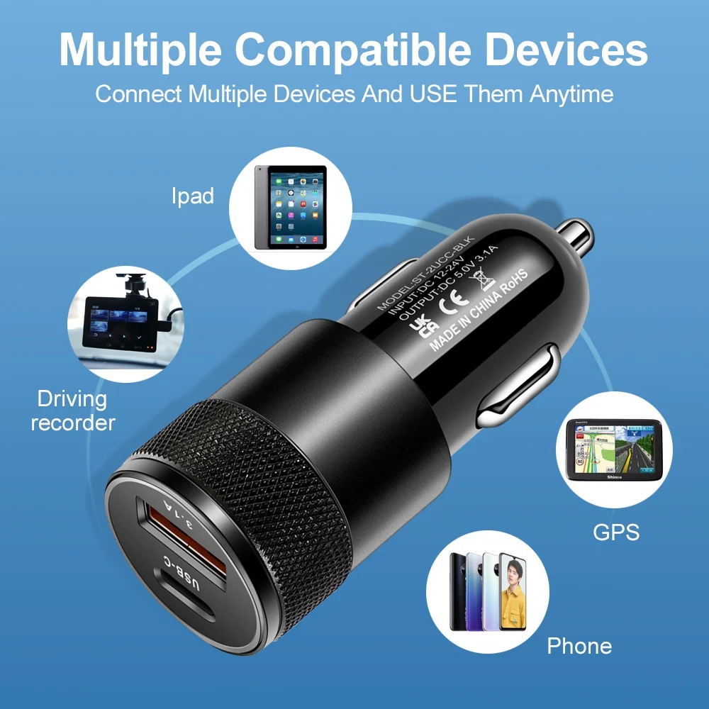 Chargeur de voiture USB Type C, adaptateur de téléphone à charge rapide pour Xiaomi Huawei PD, adaptateur de téléphone,
