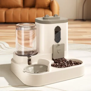 Distributeur automatique de nourriture pour chats avec fontaine à eau intégrée et design anti-déversement pour chats et