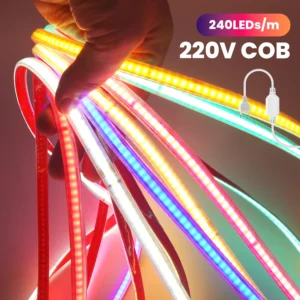 Bande lumineuse LED COB 220V, étanche, lumineuse, 240LED/M, rouge, blanc, jaune, rose, bleu glace, blanc chaud, ruban