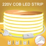 Bande LED COB étanche 220V avec interrupteur marche/arrêt, ruban Flexible pour chambre à coucher, cuisine, éclairage
