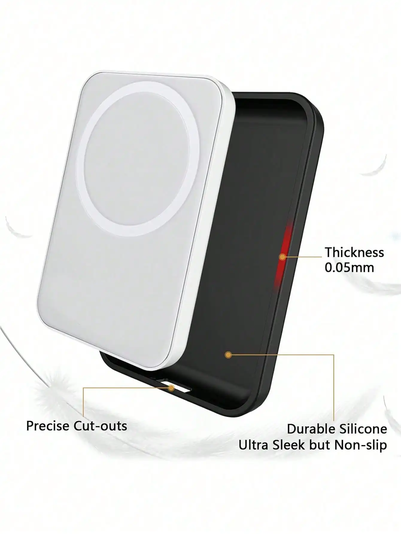1 étui de protection noir en TPU pour chargeur, compatible avec la batterie externe sans fil MagSafe d'Apple