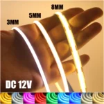 Bande lumineuse LED COB DC 12V, pour la décoration de la maison, 3MM 5MM 8MM 0.5-5M, 9 couleurs
