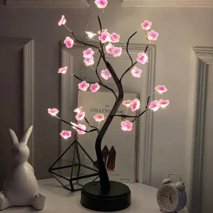 Table arbre veilleuse USB/alimenté par batterie interrupteur tactile bonsaï artificiel fleur de cerisier arbre de