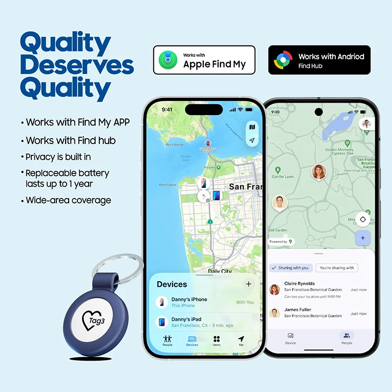 Traceur intelligent pour iOS et Android, anti-perte, GPS, pour animaux, clés, bagages, compatible avec Apple Find et