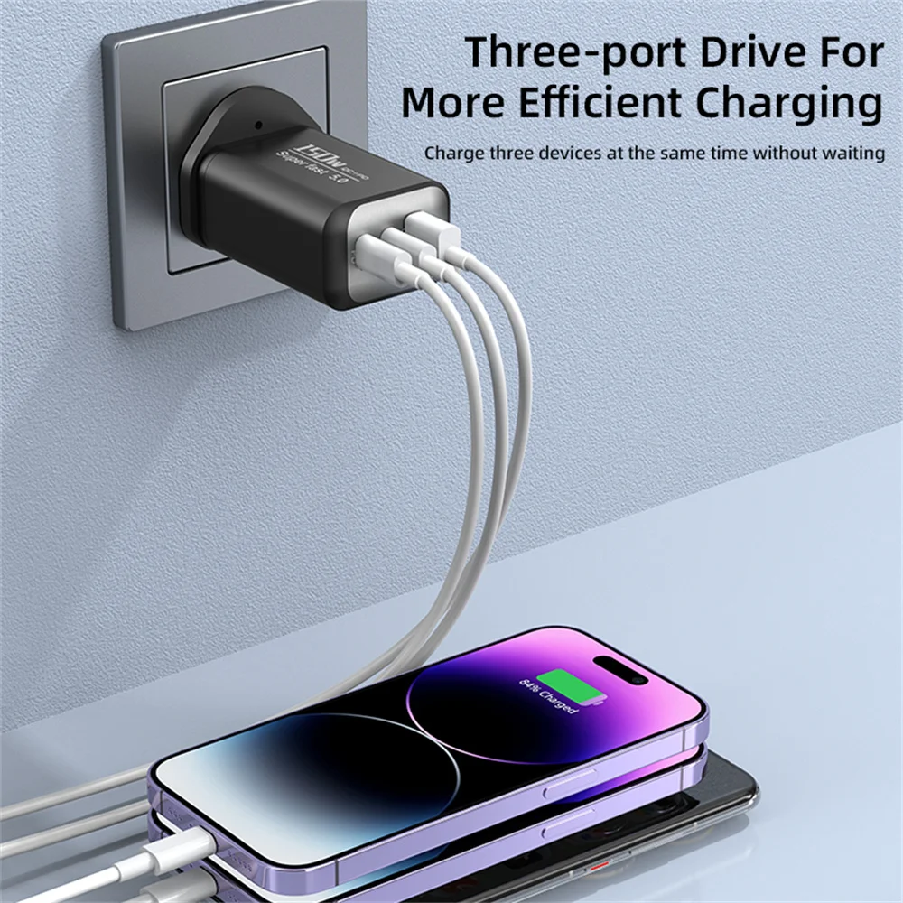 Chargeur USB Type C 150W, charge rapide USB QC3.0, adaptateur de voyage pour téléphone portable, compatible iPhone 17