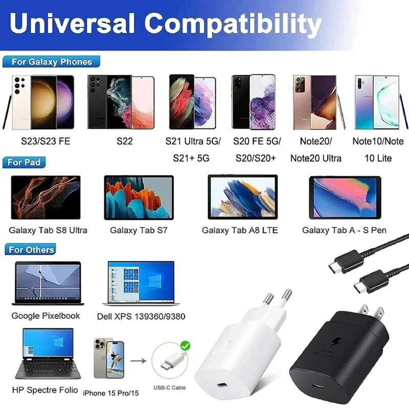 Chargeur SAMSUNG 25W Adaptateur 45W PD Type C Super Charge Rapide Samsung Galaxy S26 S25 S24 S23 S22 Ultra A54 A34