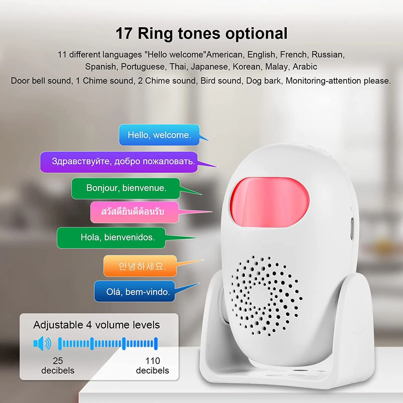 KERbiomM120-Détecteur de Mouvement Intelligent PIR Infrarouge Antivol, Sonnette de Bienvenue Tendance pour Garage,