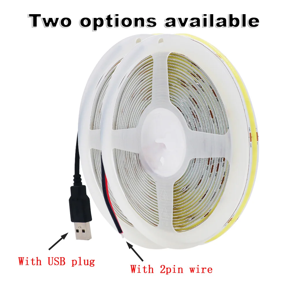 Bande lumineuse Led COB USB DC 5V, blanc/rouge/vert/rose/bleu glacé/jaune, 320 Led, ruban Flexible, lampe de nuit,