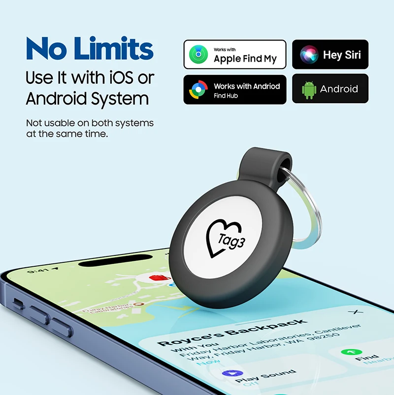Traceur intelligent pour iOS et Android, anti-perte, GPS, pour animaux, clés, bagages, compatible avec Apple Find et