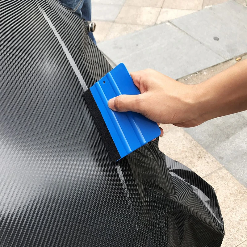 Raclette professionnelle robuste en feutre suédé et vinyle bleue pour l'application de film teinté sur vitres de