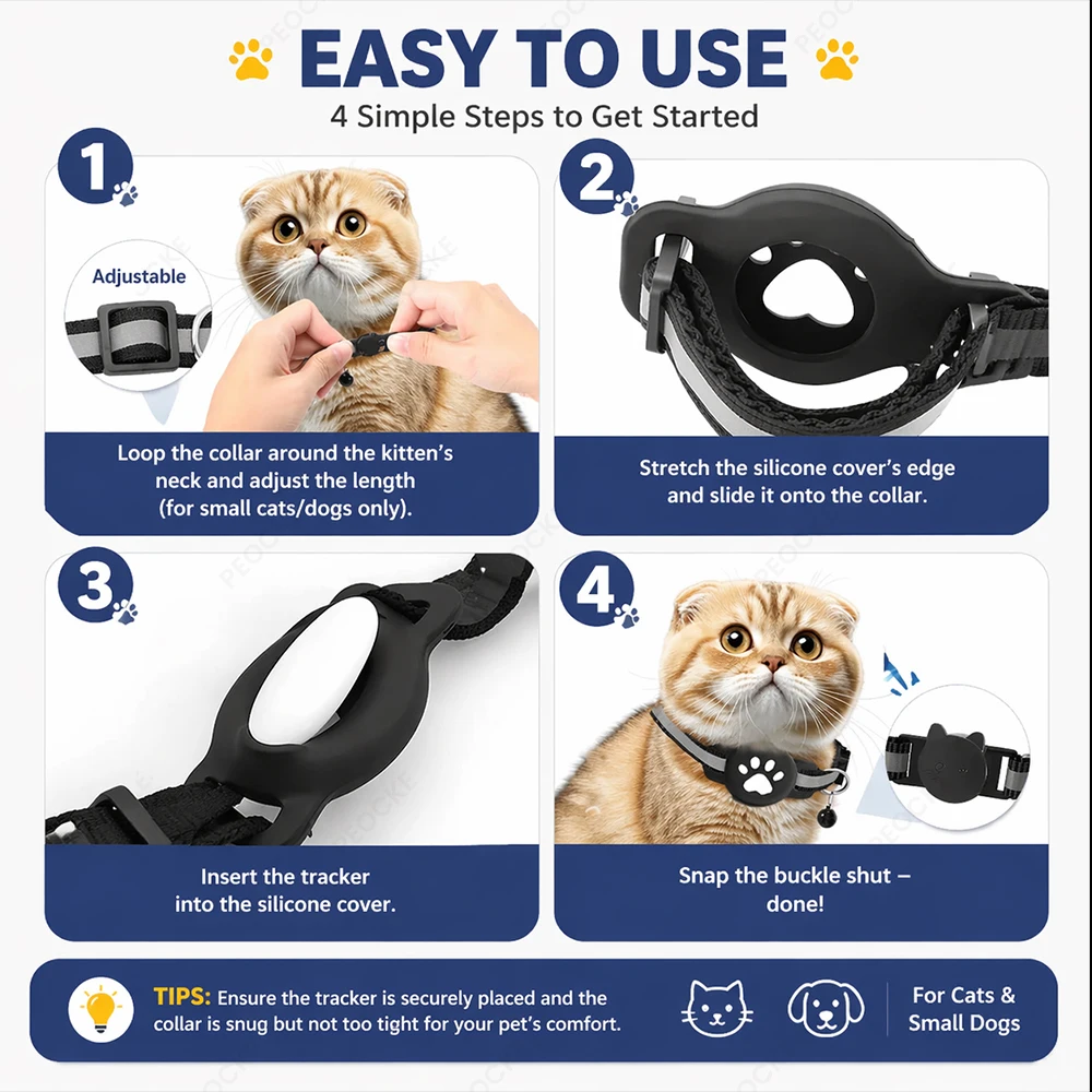 Collier GPS intelligent pour chat, anti-perte, étanche, avec boucle de sécurité réglable et réfléchissant, compatible
