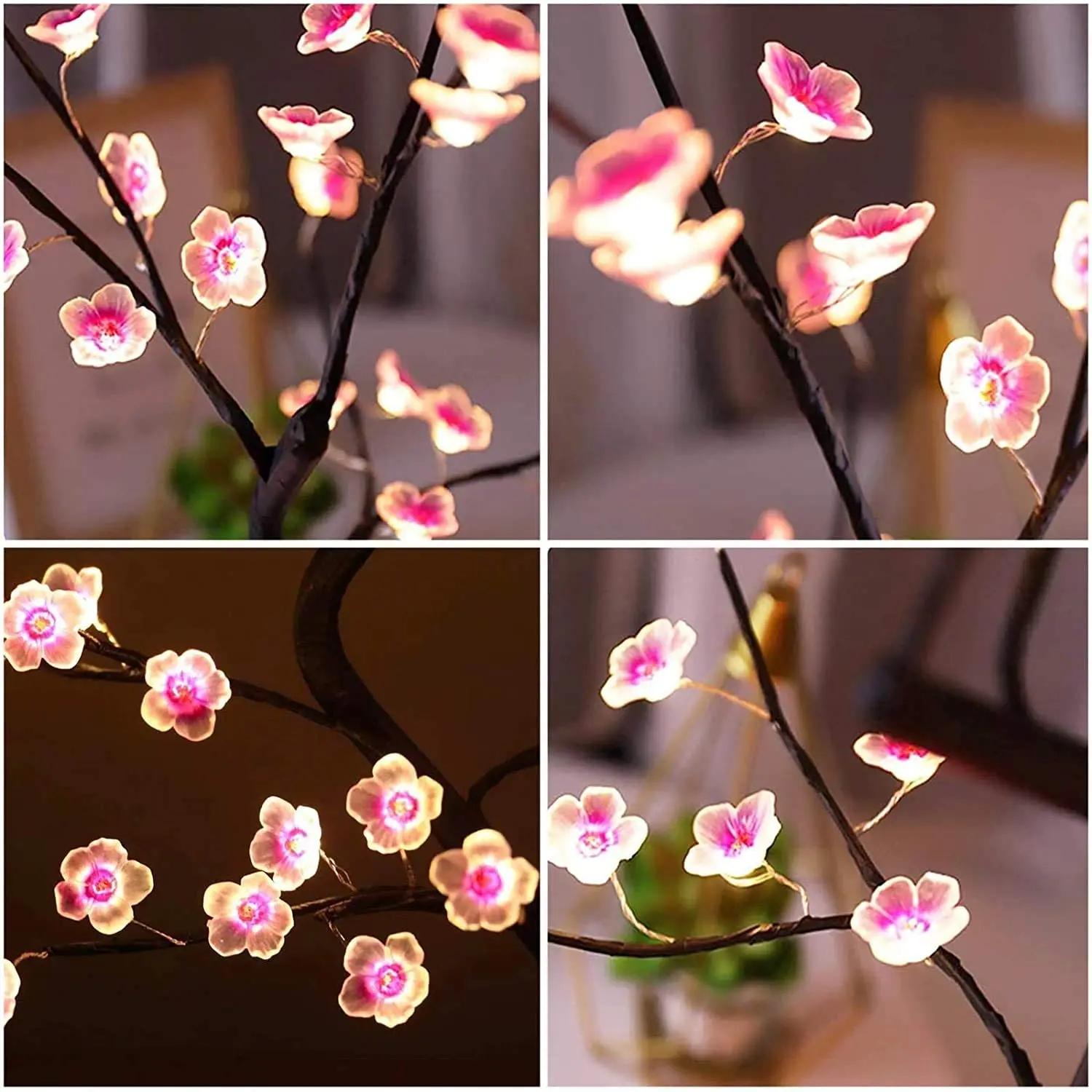 Table arbre veilleuse USB/alimenté par batterie interrupteur tactile bonsaï artificiel fleur de cerisier arbre de