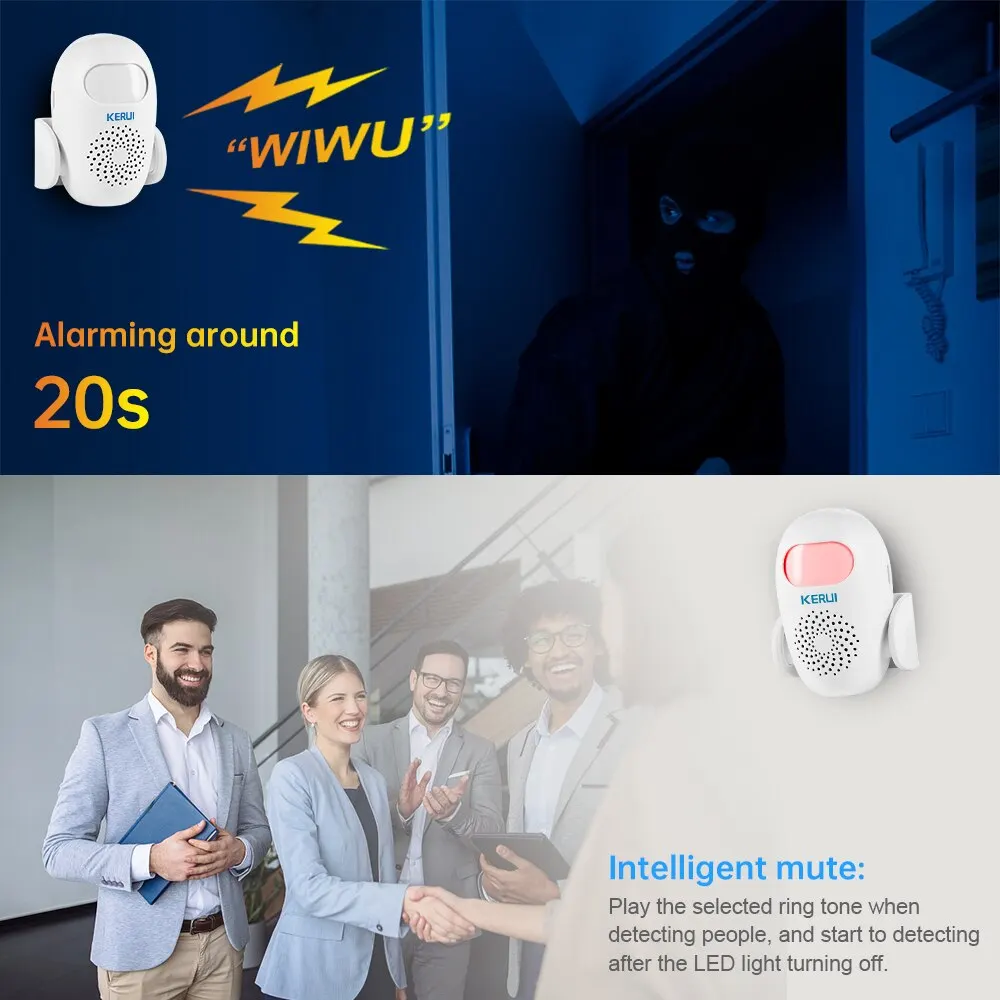 KERbiomM120-Détecteur de Mouvement Intelligent PIR Infrarouge Antivol, Sonnette de Bienvenue Tendance pour Garage,