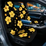 Ensemble de 2 housses de siège auto à motifs floraux jaunes, conçues pour voitures, camions, fourgonnettes et SUV.