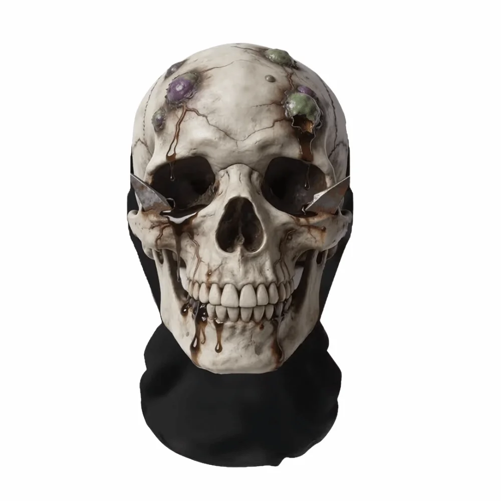 Masque d'Halloween effrayant en forme de crâne élastique, masque de tête réaliste et créatif imprimé 2D, accessoire de