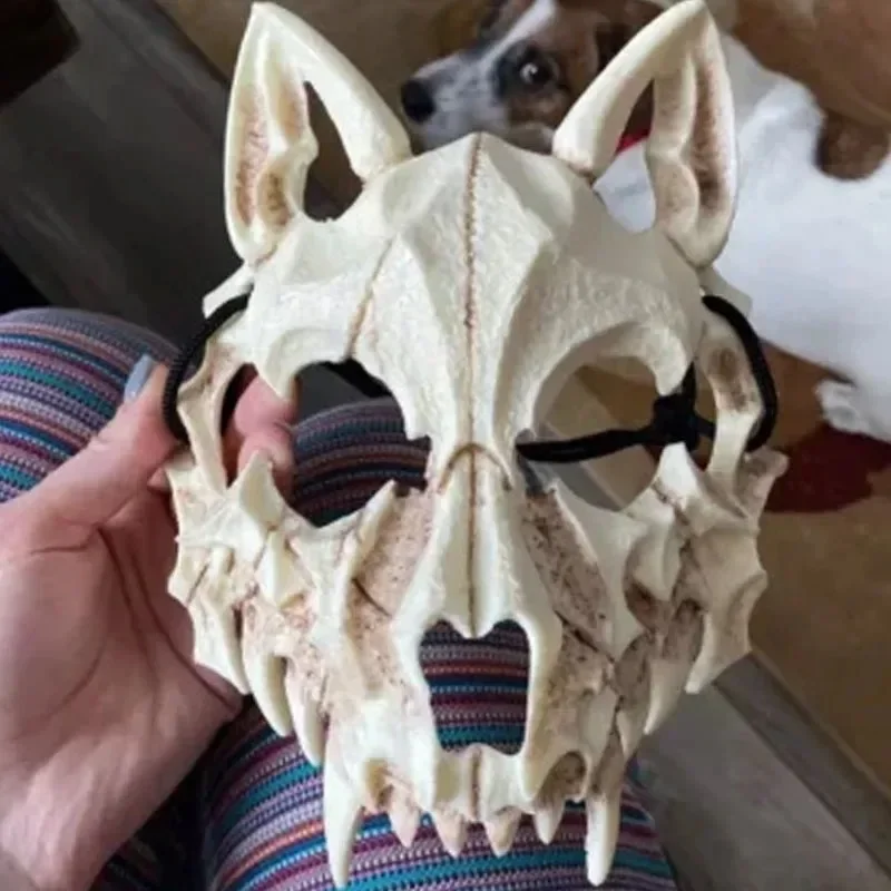 Masque de crâne d'halloween, dents longues, squelette de démon, demi-visage, masque de fête Cosplay, horreur