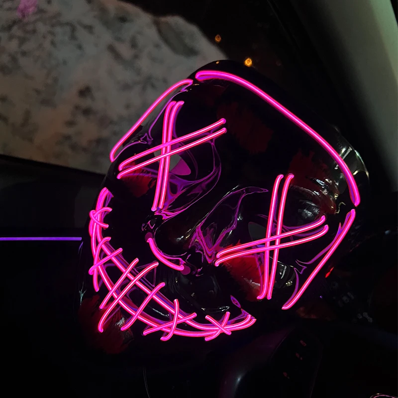 Masque de Purge LED néon sans fil, brille dans la nuit, masque d'horreur Cosplay, masques de fête d'halloween,