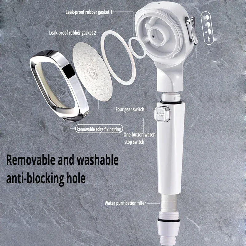 Pommeau de Douche à Haute Pression, T-shirts d'Eau, 3 Modes, Réglable, Arrêt à une Touche, Pulvérisateur de Énergie,
