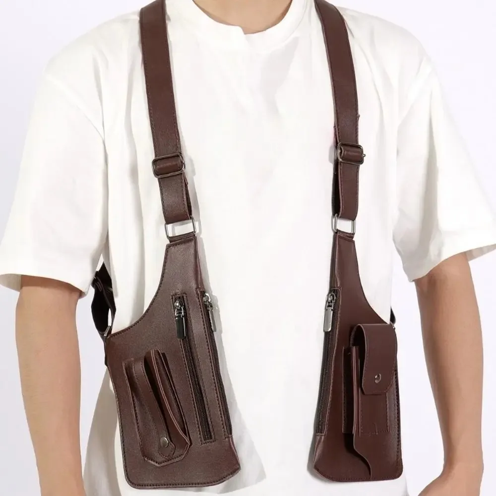 Sac tactique double épaule et bandoulière antivol dissimulé, sac de poitrine réglable multi-poches pour homme