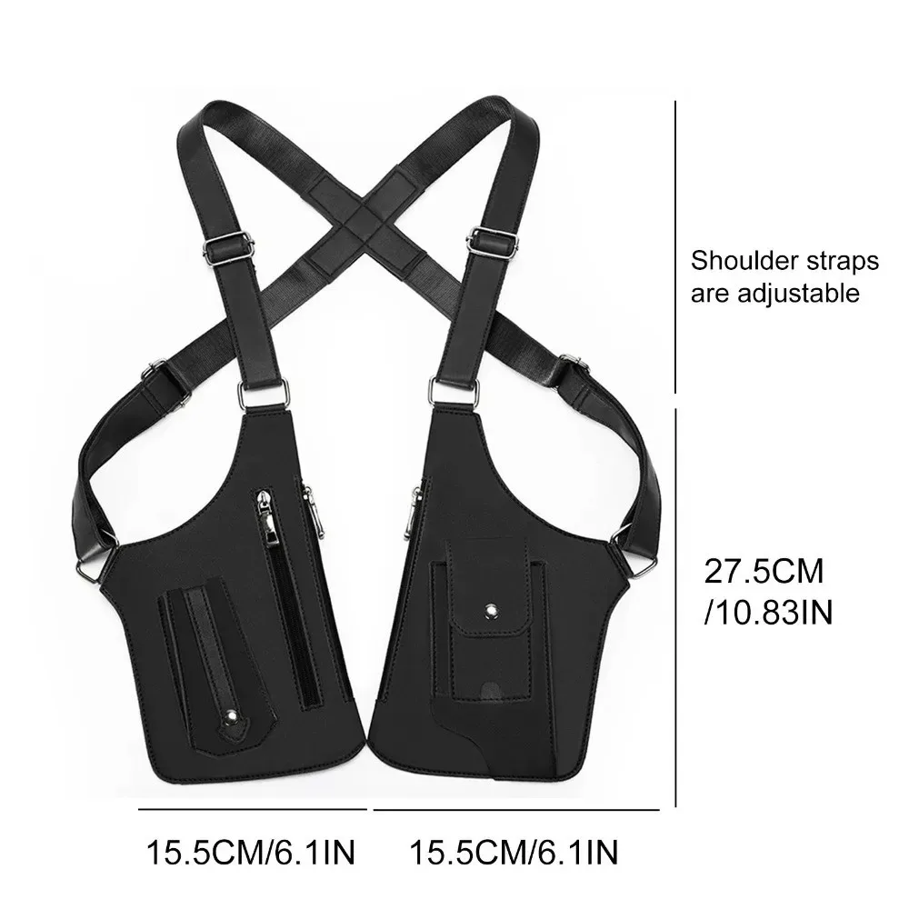 Sac tactique double épaule et bandoulière antivol dissimulé, sac de poitrine réglable multi-poches pour homme