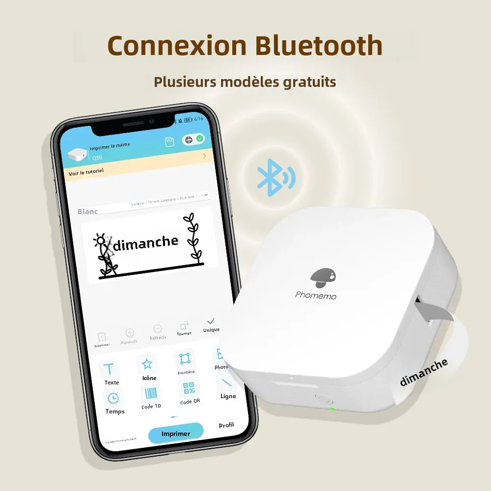 Imprimante d'étiquettes Phomemo Q30, mini imprimante, imprimante thermique de poche, imprimante d'étiquettes sans fil,