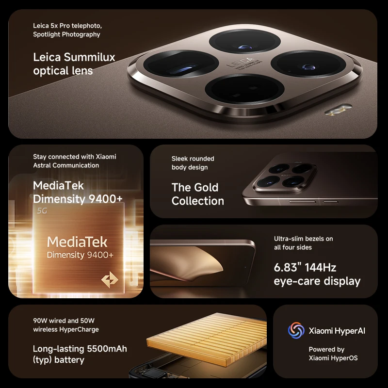 Xiaomi 15T Pro 5G, version mondiale, smartphone avec processeur MTK Dimensity 9400+, charge rapide HyperCharge 90W,