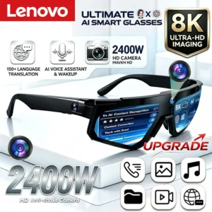 Lunettes Intelligentes IA Lenovo ChatGPT avec Caméra 8K 2400W, Anti-tremblement, pour Cyclisme, Vidéo & Photo, Lunettes