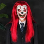 Masque de clown aux cheveux roux peint à la main, qualité collectionneur - Accessoire de farce d'Halloween en latex