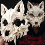 Masque de crâne d'halloween, dents longues, squelette de démon, demi-visage, masque de fête Cosplay, horreur