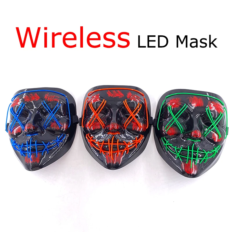 Masque de Purge LED néon sans fil, brille dans la nuit, masque d'horreur Cosplay, masques de fête d'halloween,