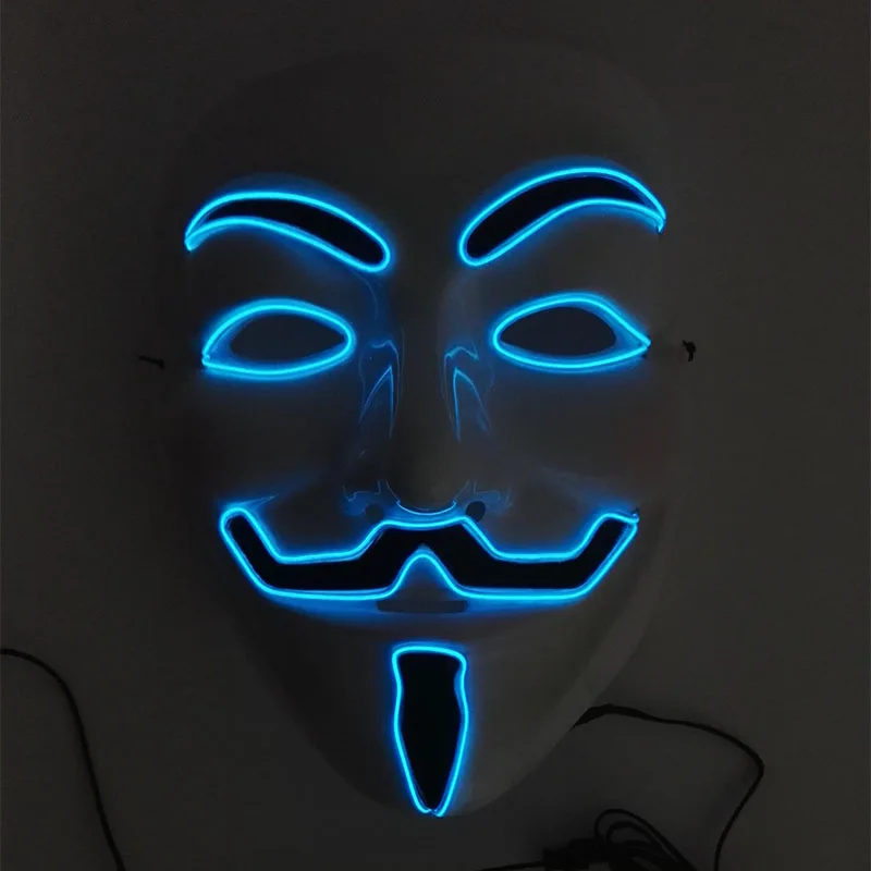 Masque LED lumineux Cool V pour Vendetta, plusieurs couleurs au choix, masque néon lumineux pour Halloween, cosplay et