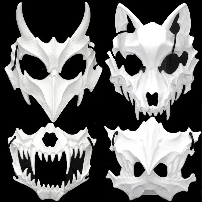Masque de crâne d'halloween, dents longues, squelette de démon, demi-visage, masque de fête Cosplay, horreur