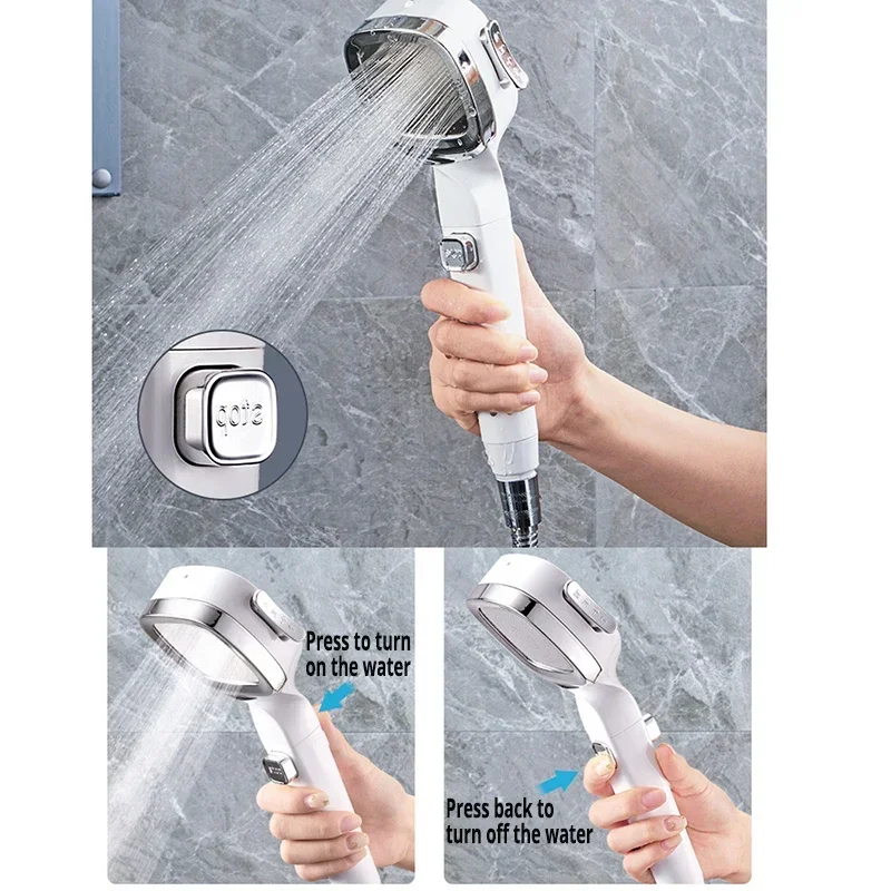 Pommeau de Douche à Haute Pression, T-shirts d'Eau, 3 Modes, Réglable, Arrêt à une Touche, Pulvérisateur de Énergie,