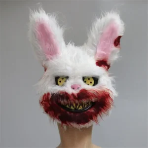 Masque d'Halloween Effrayant pour Adulte, Lapin Blanc, Sanglant, Effrayant, Horreur, Tueur, Fournitures de ix