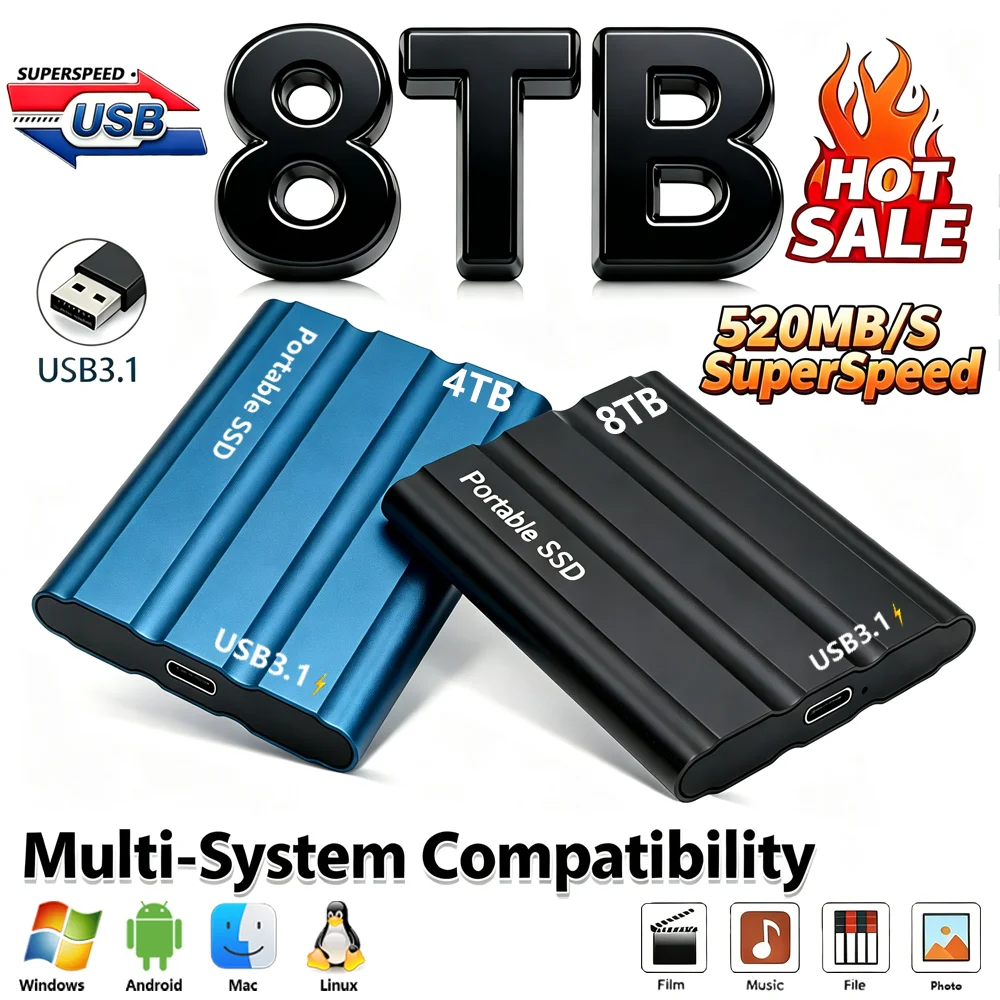 Dispositif de stockage externe portable fiable et mince, SSD 1TB 4TB 16TB 128TB haute vitesse pour ordinateur portable,