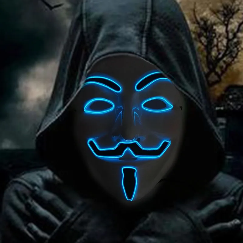 Masque LED lumineux Cool V pour Vendetta, plusieurs couleurs au choix, masque néon lumineux pour Halloween, cosplay et