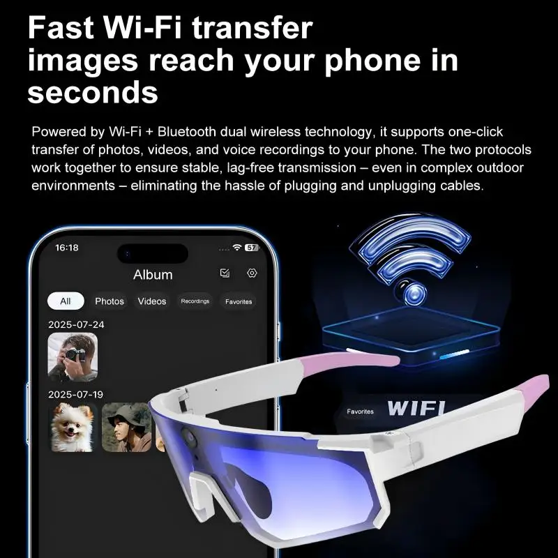 Lunettes Intelligentes IA Lenovo ChatGPT avec Caméra 8K 2400W, Anti-tremblement, pour Cyclisme, Vidéo & Photo, Lunettes